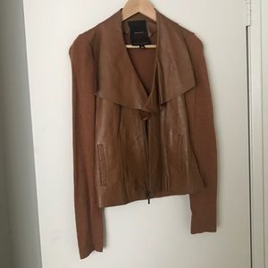 XCVI HALF LEATHER AND KNIT FABRIC BLAZER